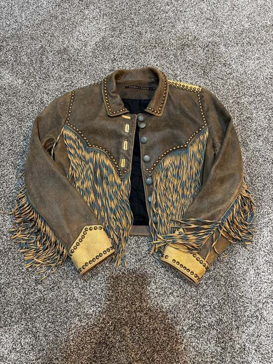 Double D Ranch Jackets & Blazers - Double D Ranch Western Leather Jacket with Fringe and Stud Detail